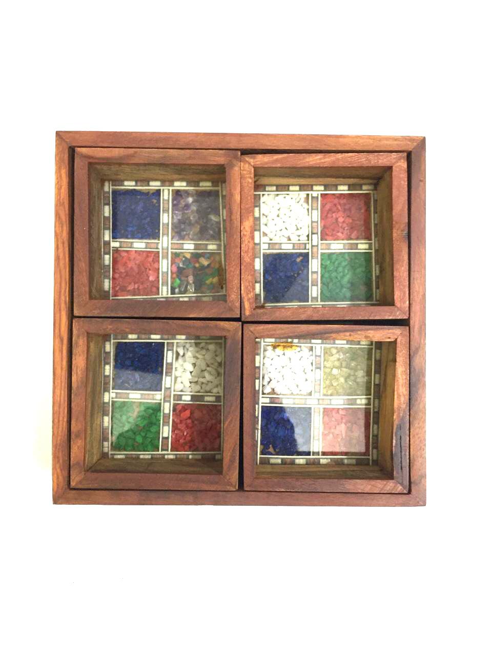 Wooden Platter Tray With Gemstones & 4 Compartments From Tamrapatra