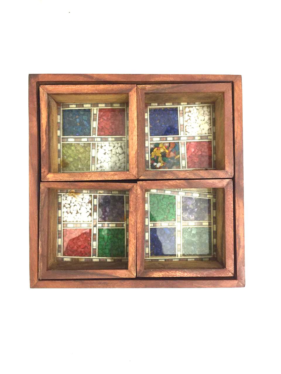 Wooden Platter Tray With Gemstones & 4 Compartments From Tamrapatra
