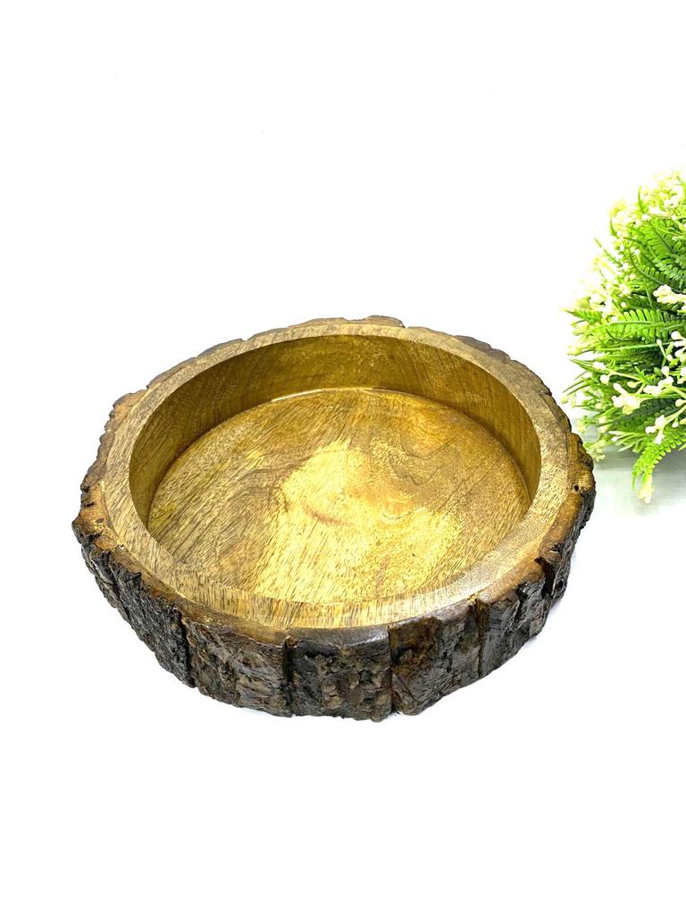 Wooden Tray Raw Series Round Shaped To Serve Beverage & Snacks Tamrapatra