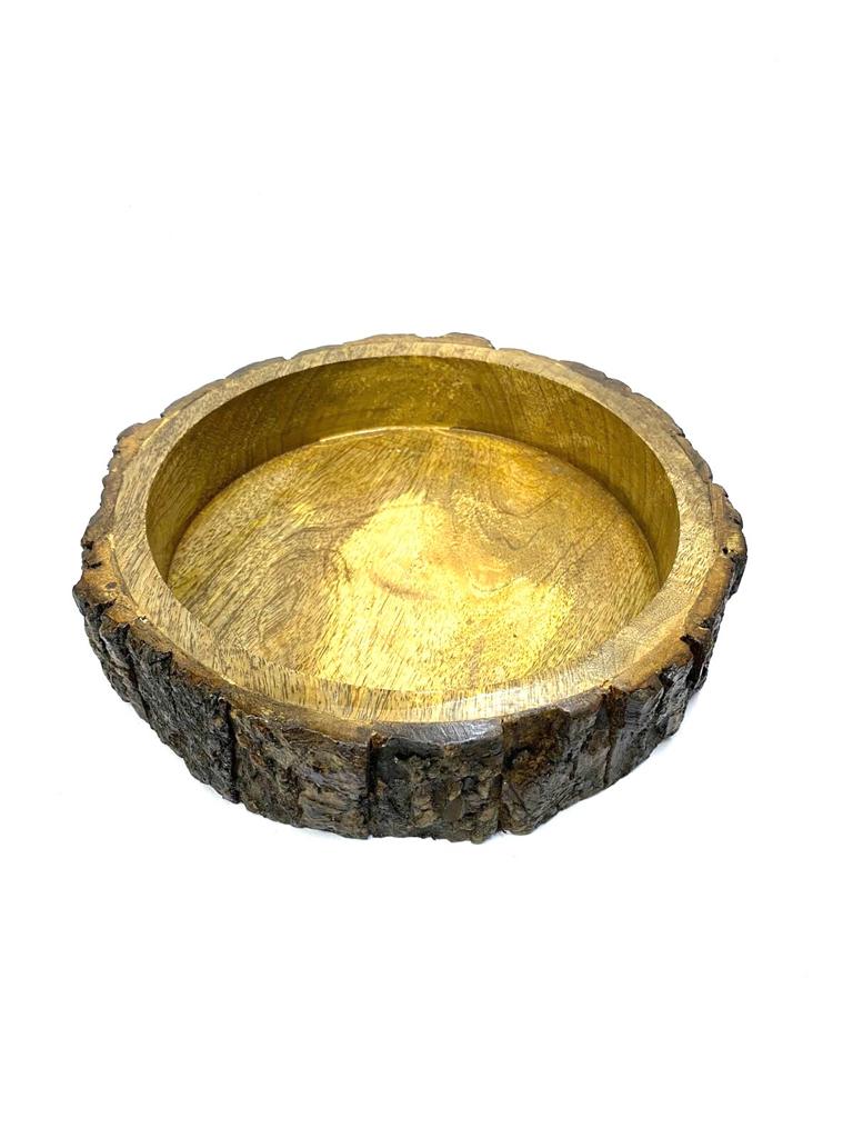Wooden Tray Raw Series Round Shaped To Serve Beverage & Snacks Tamrapatra