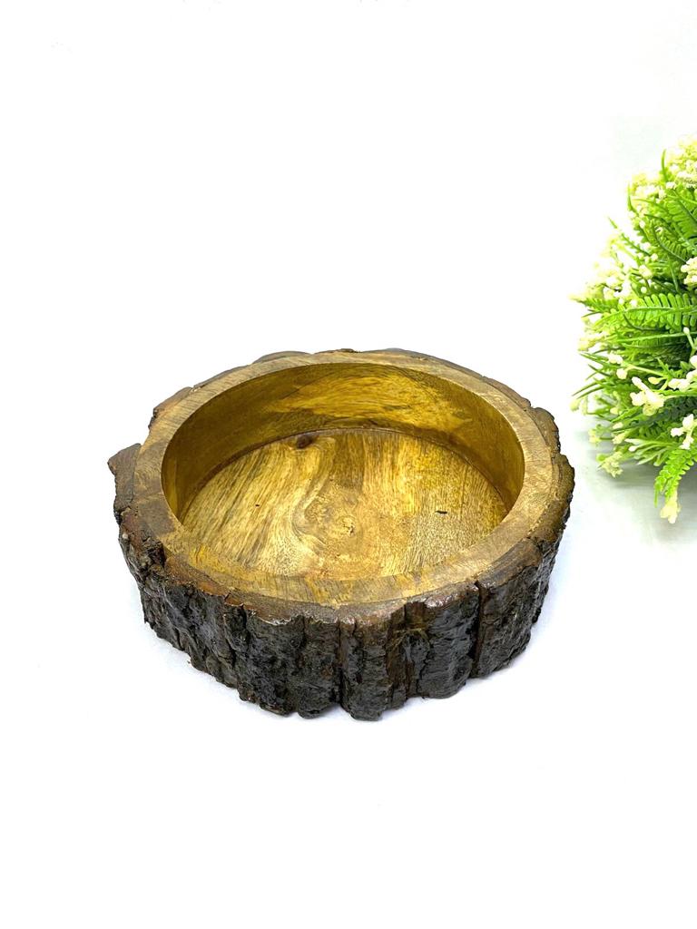 Wooden Tray Raw Series Round Shaped To Serve Beverage & Snacks Tamrapatra