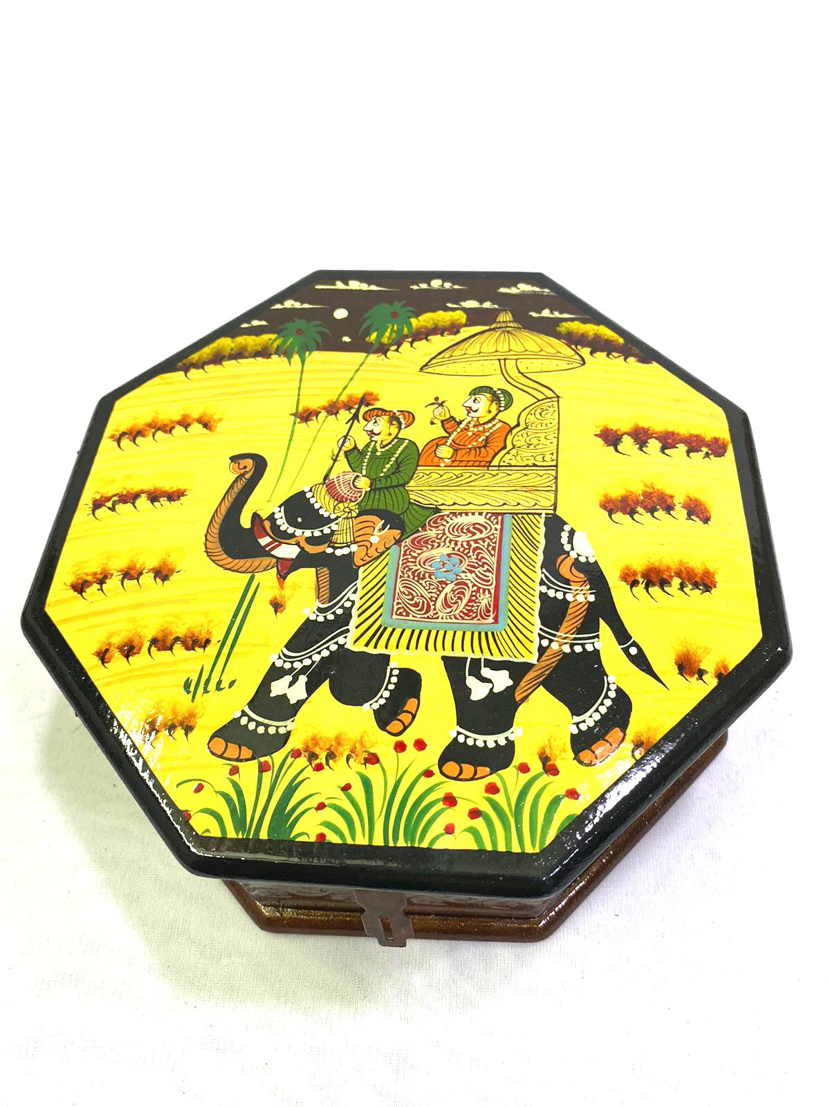 Octagon Hand Painted Wooden Storage Box Extraordinary Artwork Tamrapatra
