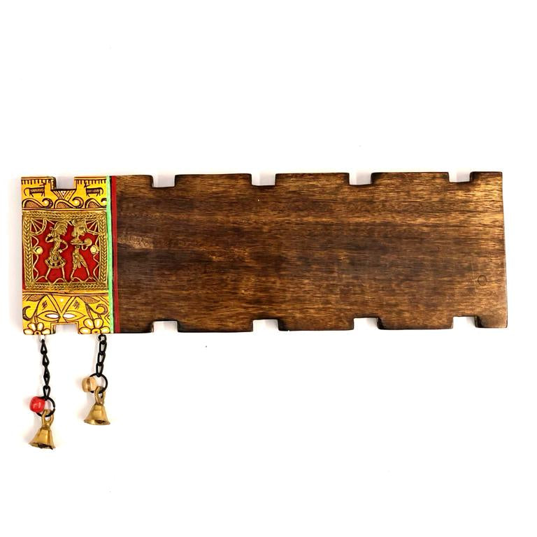 Classic Wooden Name Plate With 2 Bells & Figures Exclusive Designs By Tamrapatra