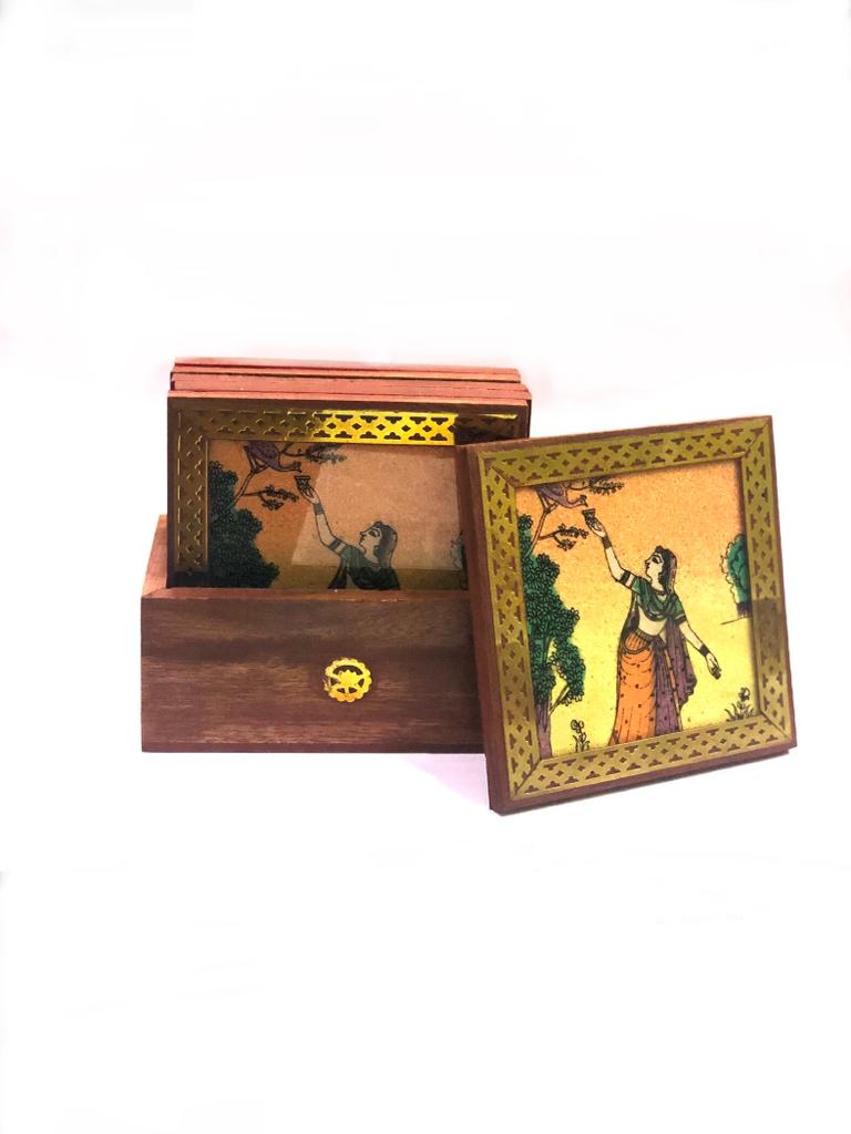 Gemstone Art Creation On Wooden Coasters In Various Designs Tamrapatra