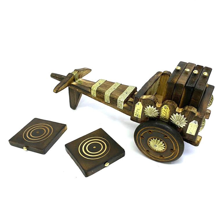 Tea Coaster In Cart Wooden Crafts Vintage Traditional Indian Art From Tamrapatra - Tamrapatra