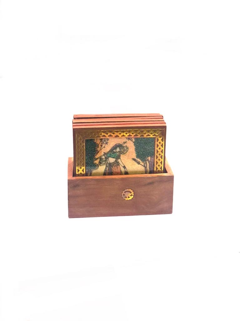 Gemstone Art Creation On Wooden Coasters In Various Designs Tamrapatra