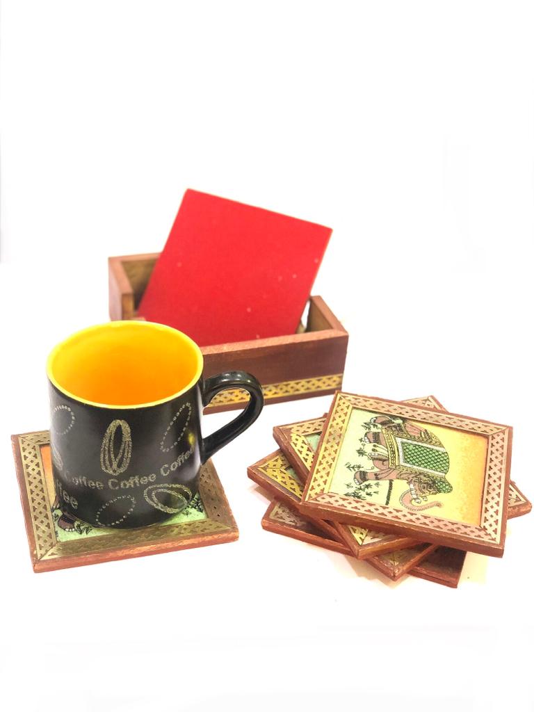 Indian Art Showcased On Tea Coaster Wooden Crafts Utility By Tamrapatra