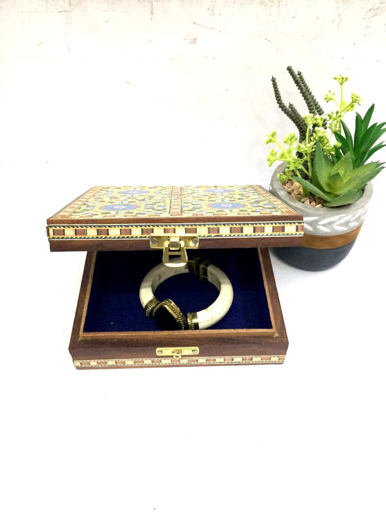 4 Tiles Blue Pottery Wooden Storage Box Handcrafted With Love Tamrapatra