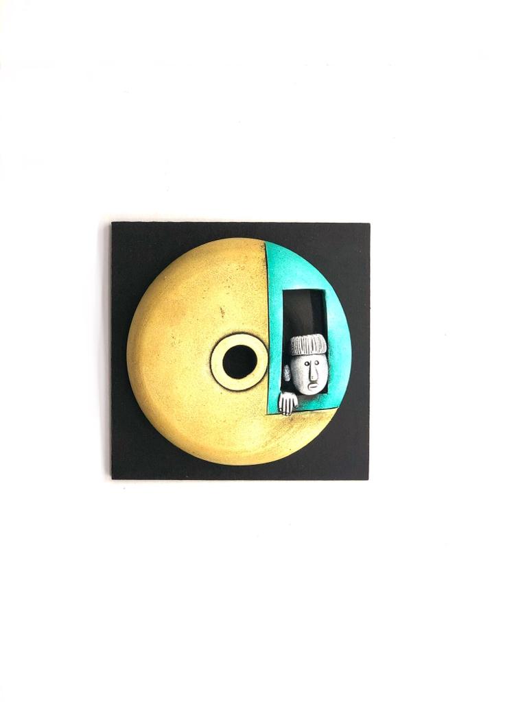 Bumblebee Yellow Colored Creative Pots With Peeping Faces Wall Set Of 4 Tamrapatra