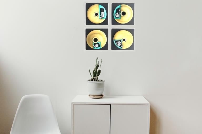 Bumblebee Yellow Colored Creative Pots With Peeping Faces Wall Set Of 4 Tamrapatra