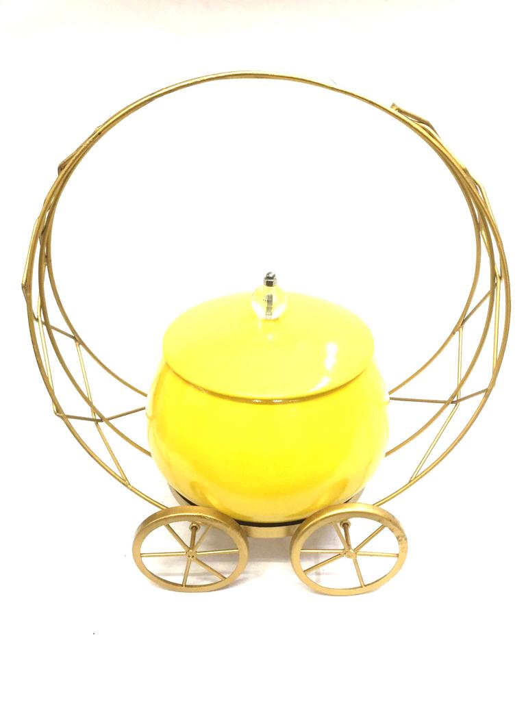 Moving Cart With Storage Container With Lid Handcrafted From Metal Tamrapatra