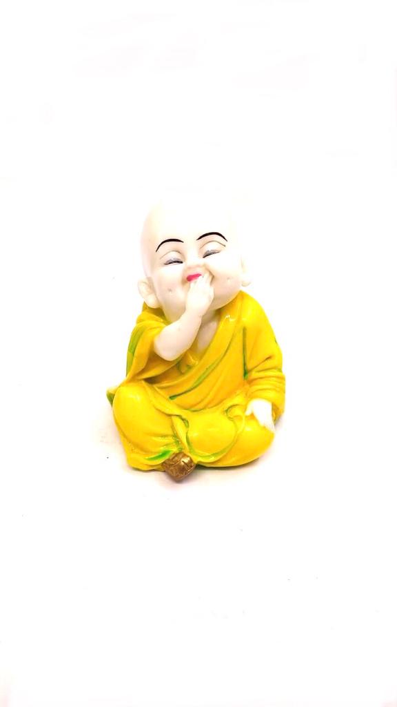Playful Monks Feng Shui Mustard Yellow Resin Relics Collection From Tamrapatra - Tamrapatra