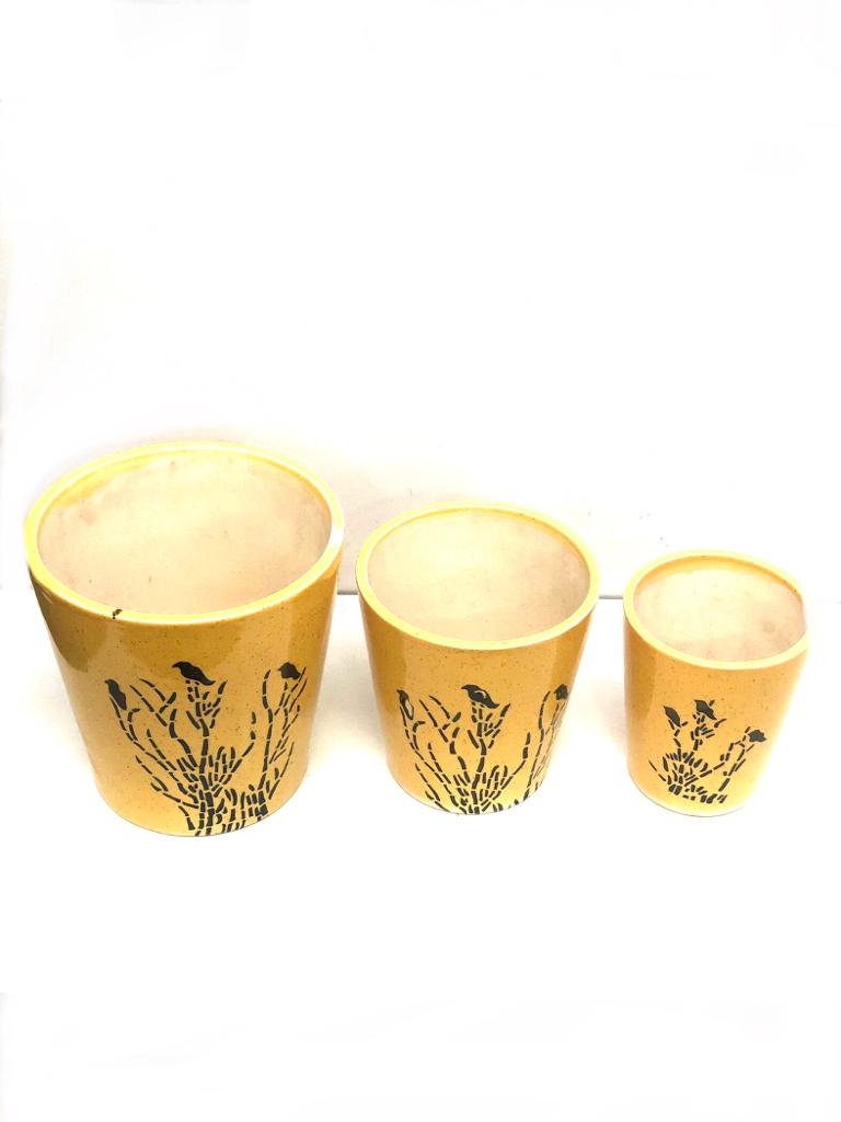 Ceramic Pots Bucket Set Of 3 For Natural Plants Outdoor Decoration Tamrapatra