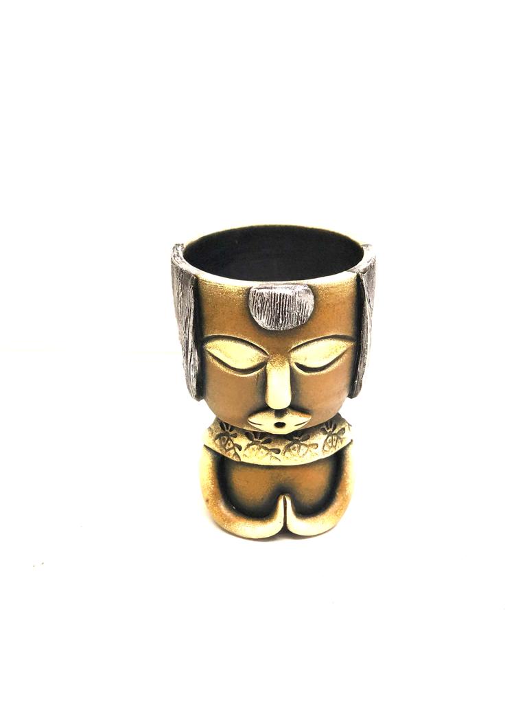 Lady Human Figure Sculpture Adorable Pots Natural Plantation Décor Tamrapatra