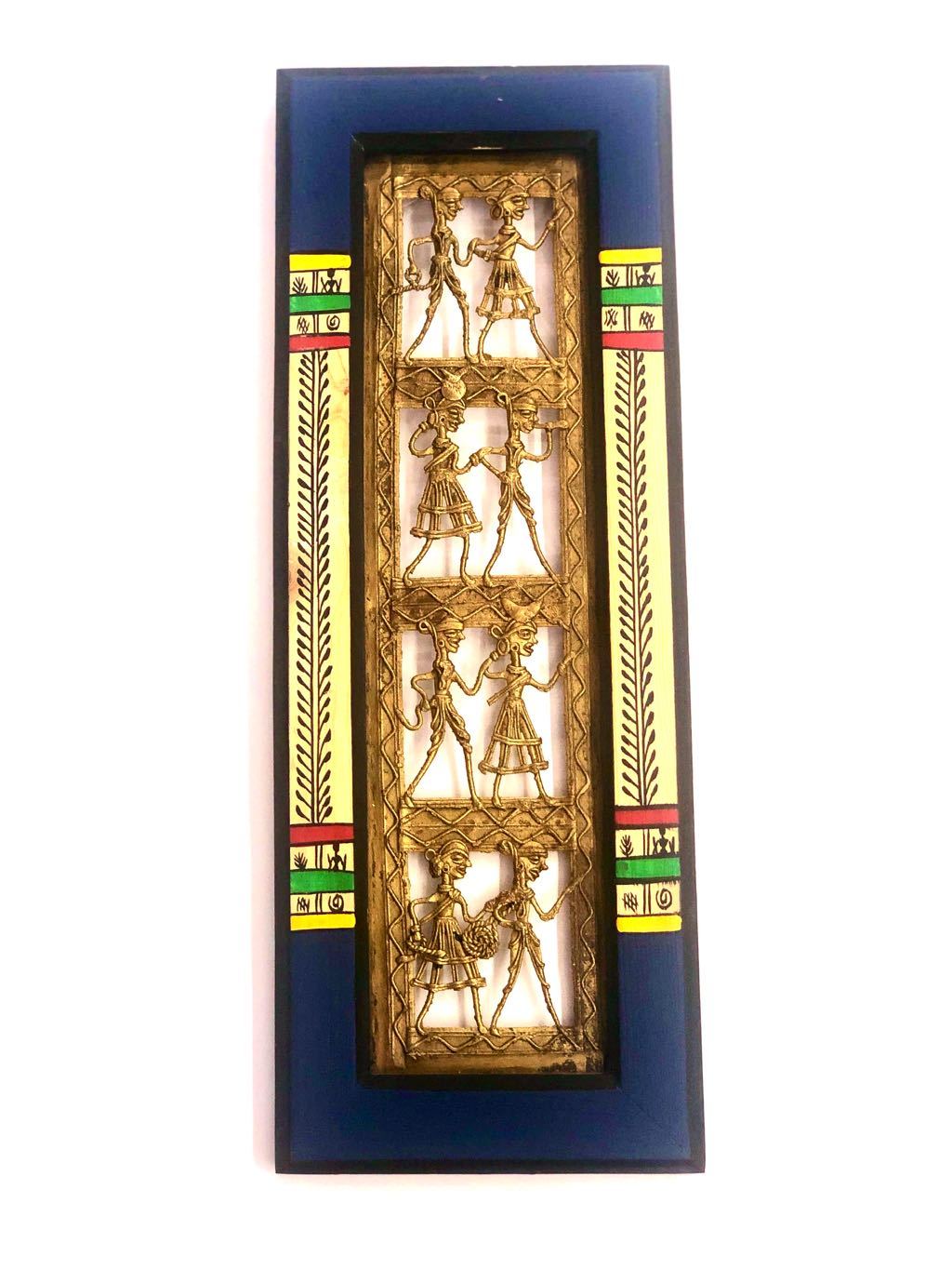 Metal Dhokra Art With HandPainted Wooden Wall Frame Tamrapatra - Tamrapatra