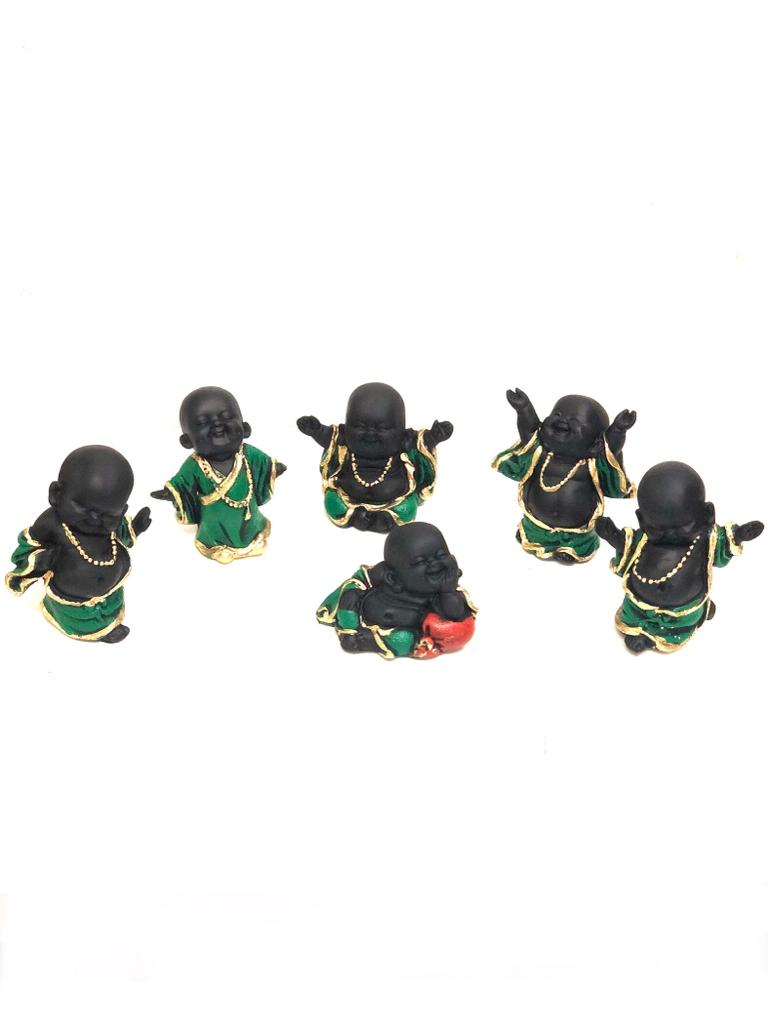 Green Shade Handcrafted Sweet Baby Playful Monks Vastu Gifts By Tamrapatra