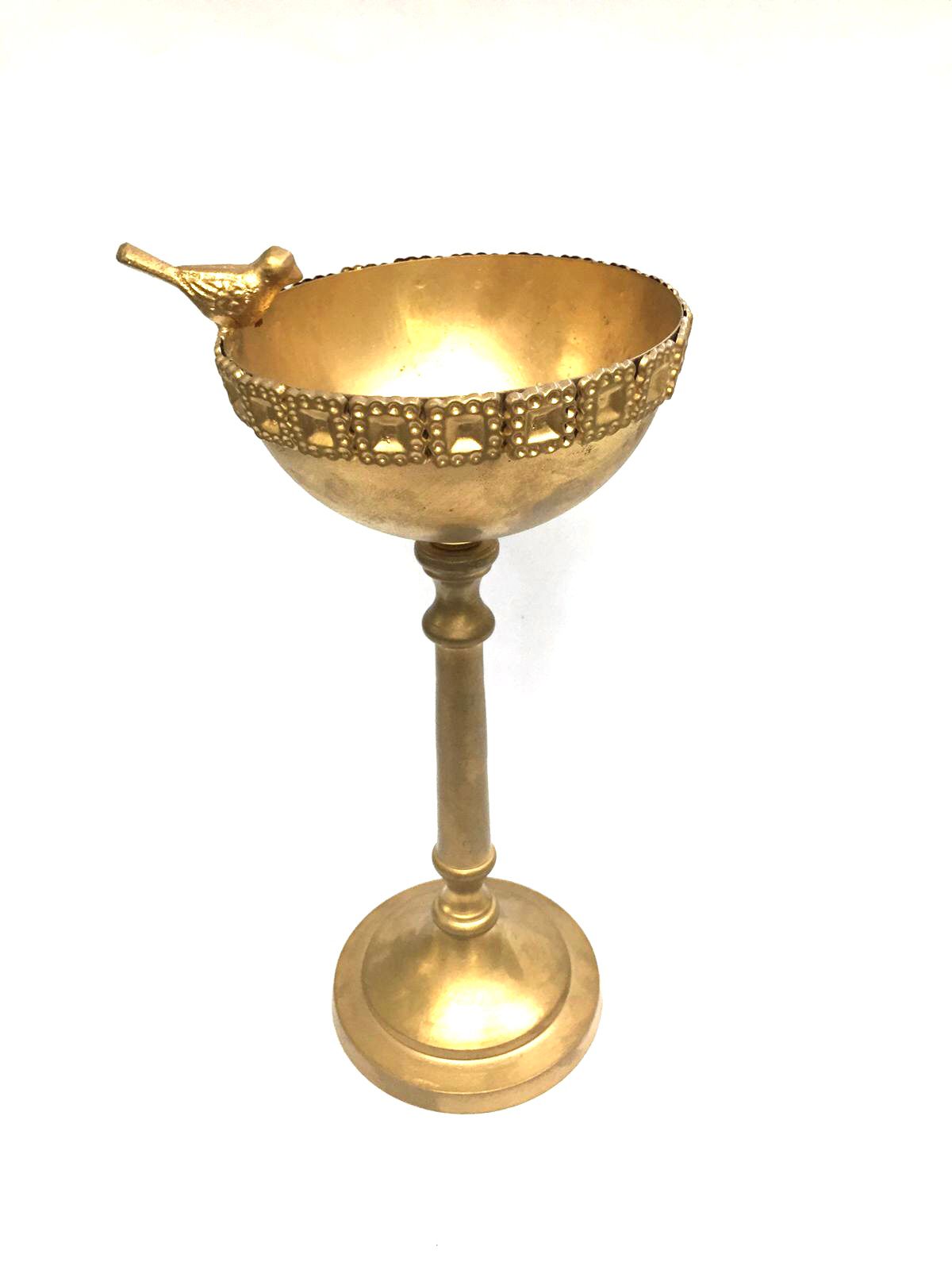 Metal Bowl Serving Stand Platter With Sitting Bird Unique Combination Tamrapatra