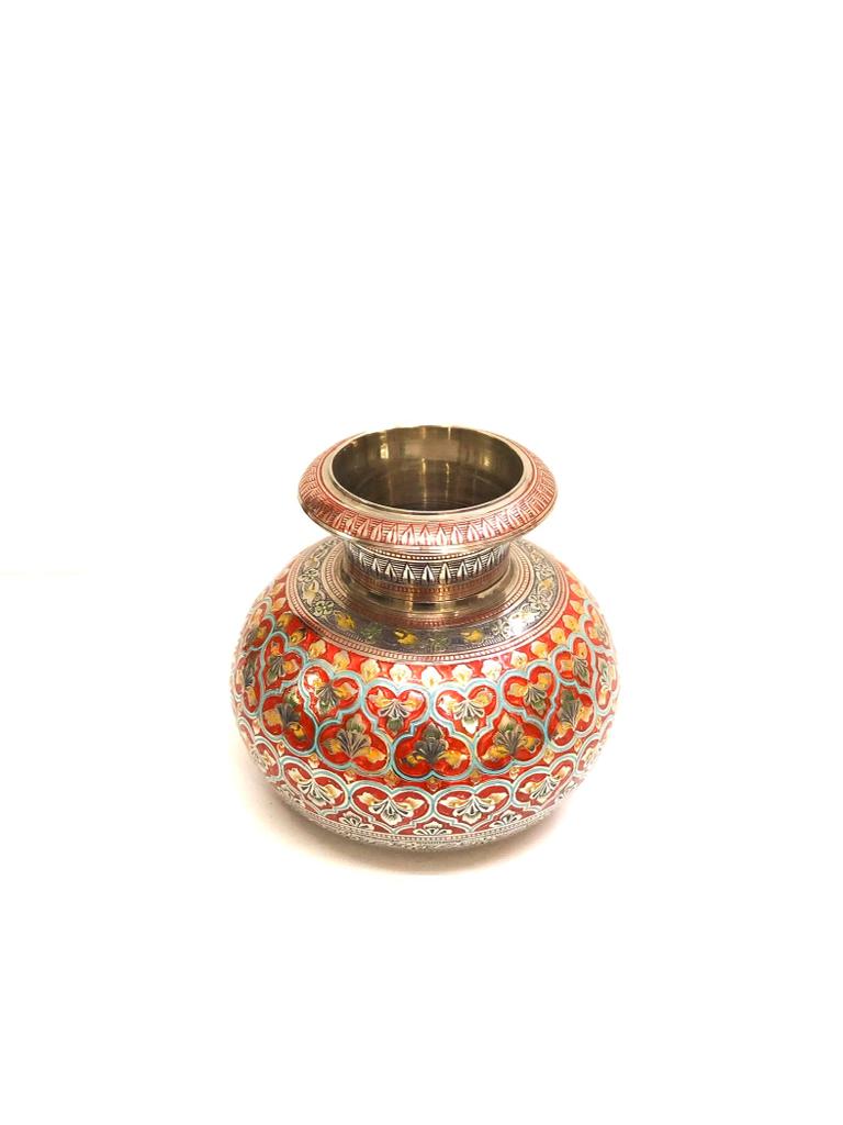Premium Quality Pot Heavy Detailed Brass Inlay By Skilled Artisan From Tamrapatra