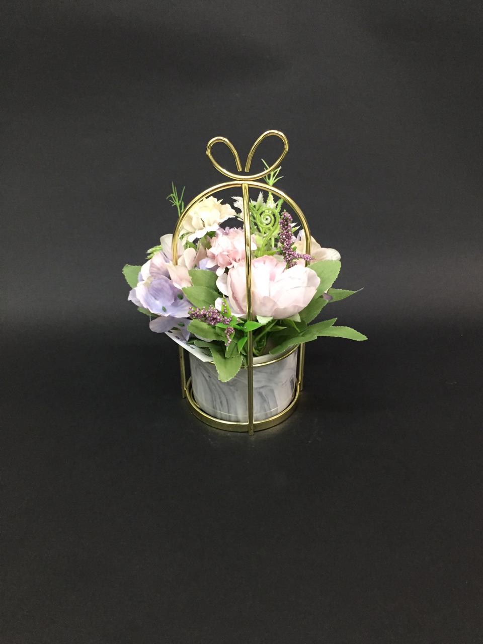 Premium Basket Style Stone Effect Pots With Floral Arrangement By Tamrapatra