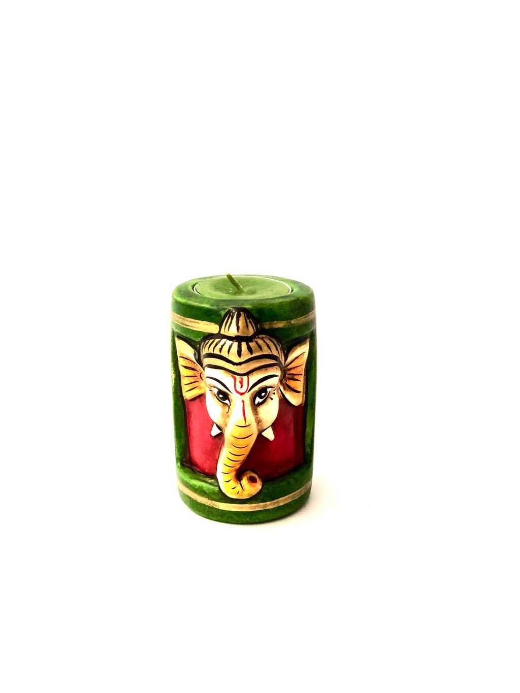Ganesha HandPainted Resin Tea Light Holder Spiritual Lights Tamrapatra