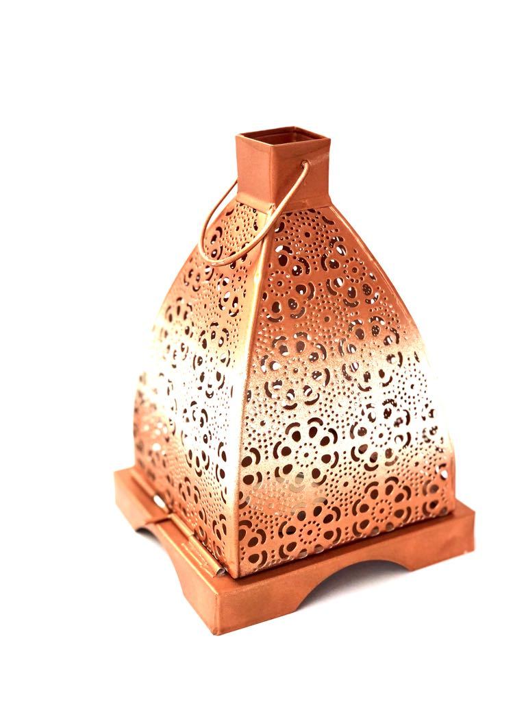 Floral Shadow Tea Light Holder Metal Lantern Hanging Tamrapatra - Tamrapatra