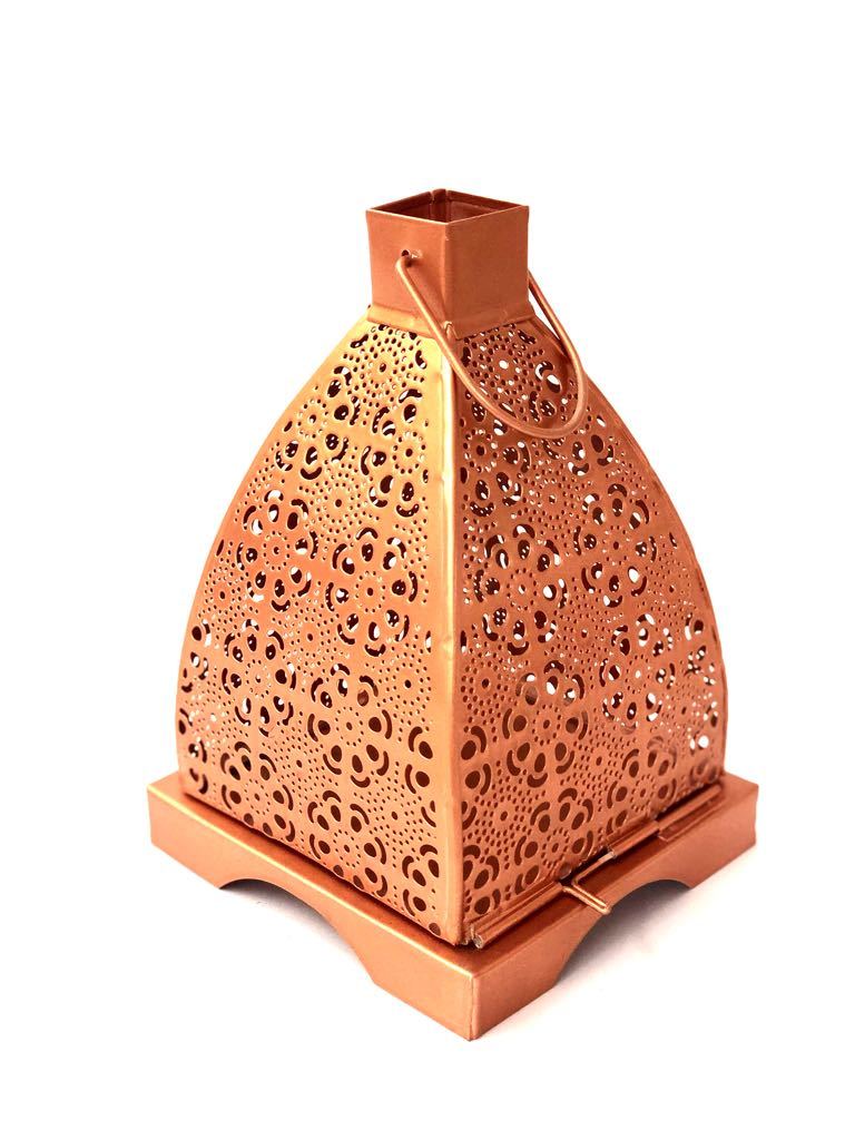 Floral Shadow Tea Light Holder Metal Lantern Hanging Tamrapatra - Tamrapatra