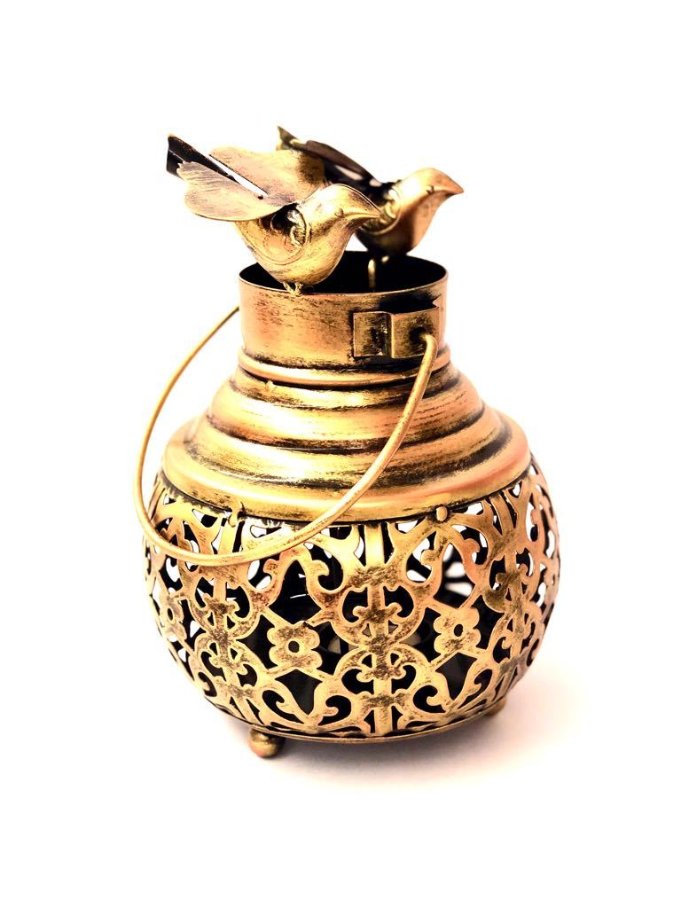 Exclusive Tea Light Holder Sparrows Sitting Metal Tamrapatra - Tamrapatra