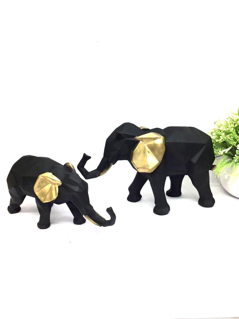 Geometrical Elephant Black & Golden Theme Animal Set Of 2/3 At Tamrapatra