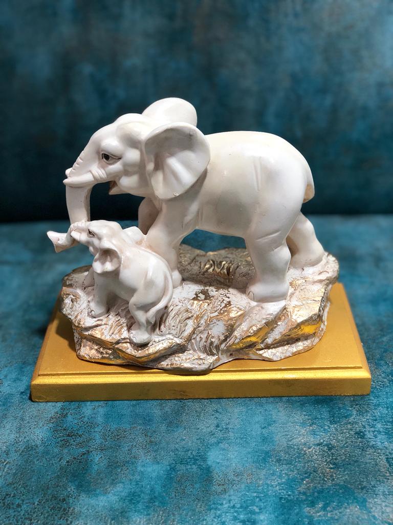 Elephant Mother Child Animal Sculpture Eccentric Home Living Décor Tamrapatra