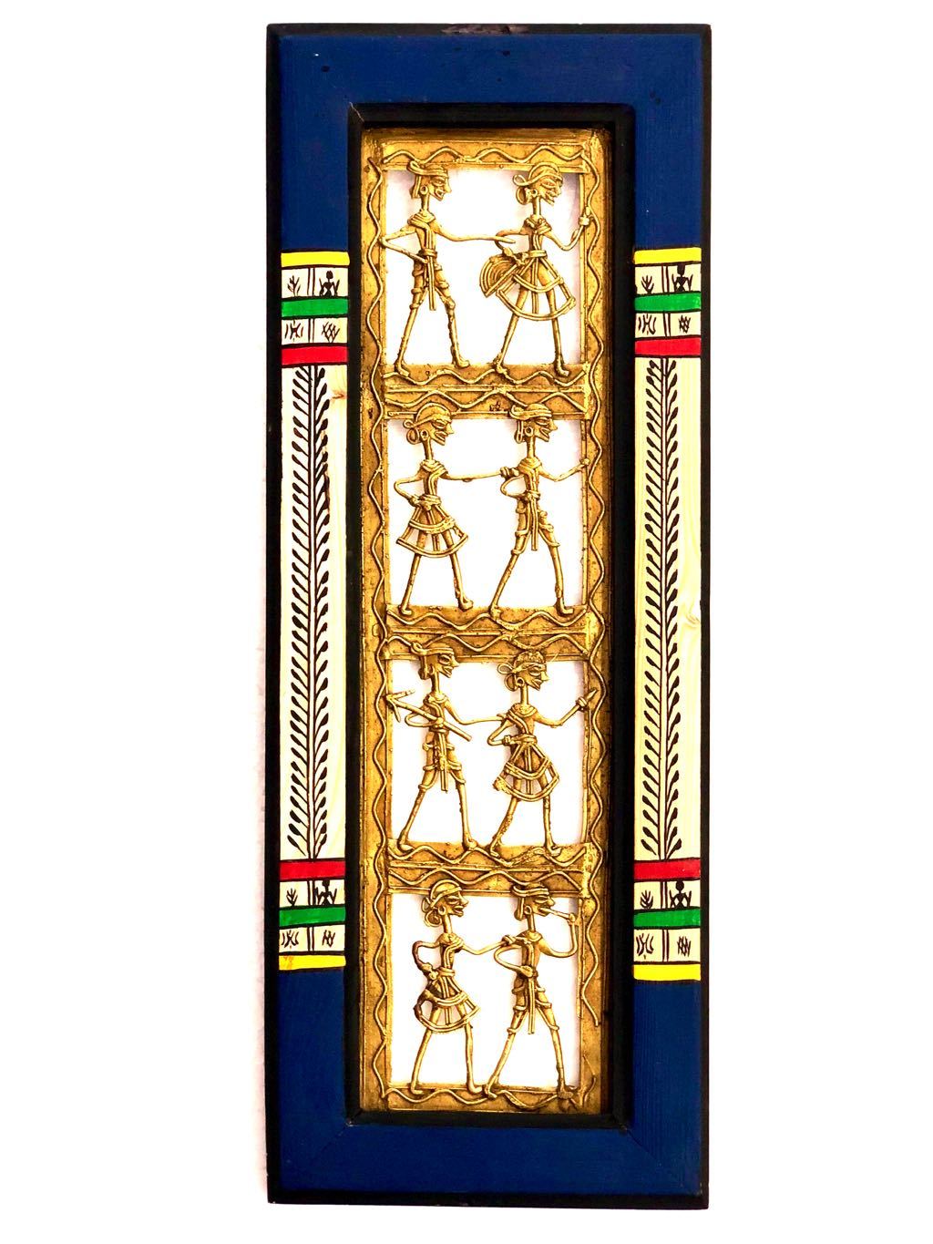 Metal Dhokra Art With HandPainted Wooden Wall Frame Tamrapatra - Tamrapatra