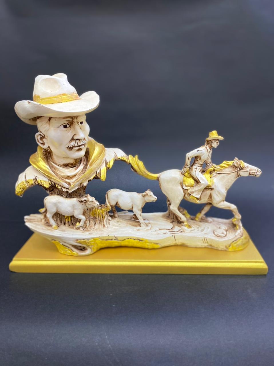 Horse Riding Man Cow Boy Showpiece Hunter Style Décor From Tamrpatra