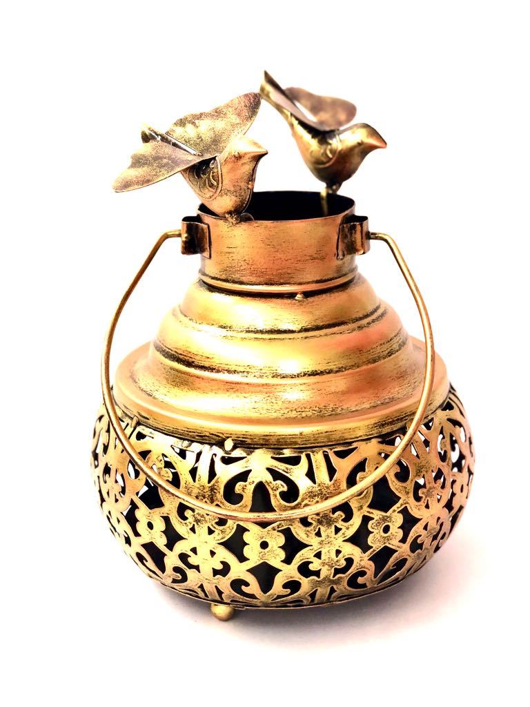 Exclusive Tea Light Holder Sparrows Sitting Metal Tamrapatra - Tamrapatra