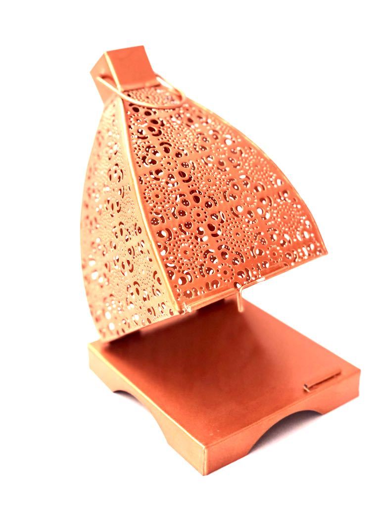 Floral Shadow Tea Light Holder Metal Lantern Hanging Tamrapatra - Tamrapatra