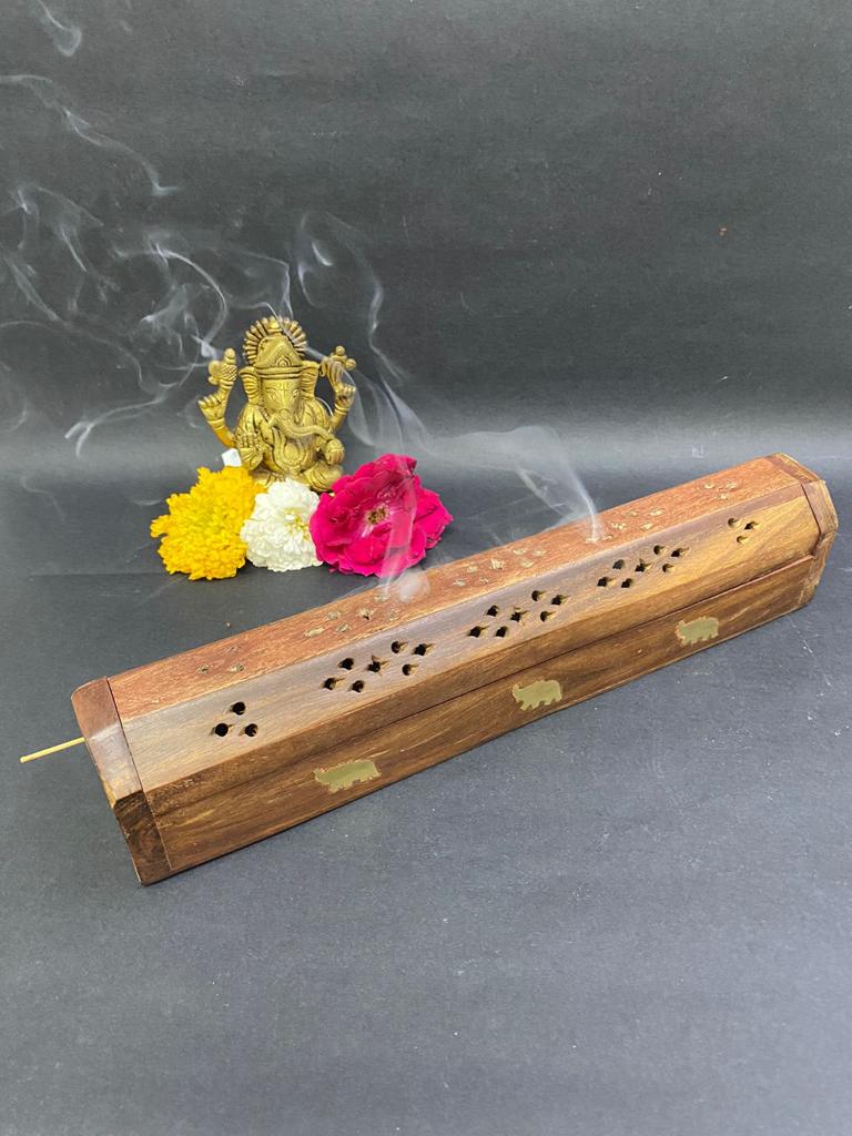 Incense Stick Holder Wooden Carving With Elephant Design From Tamrapatra