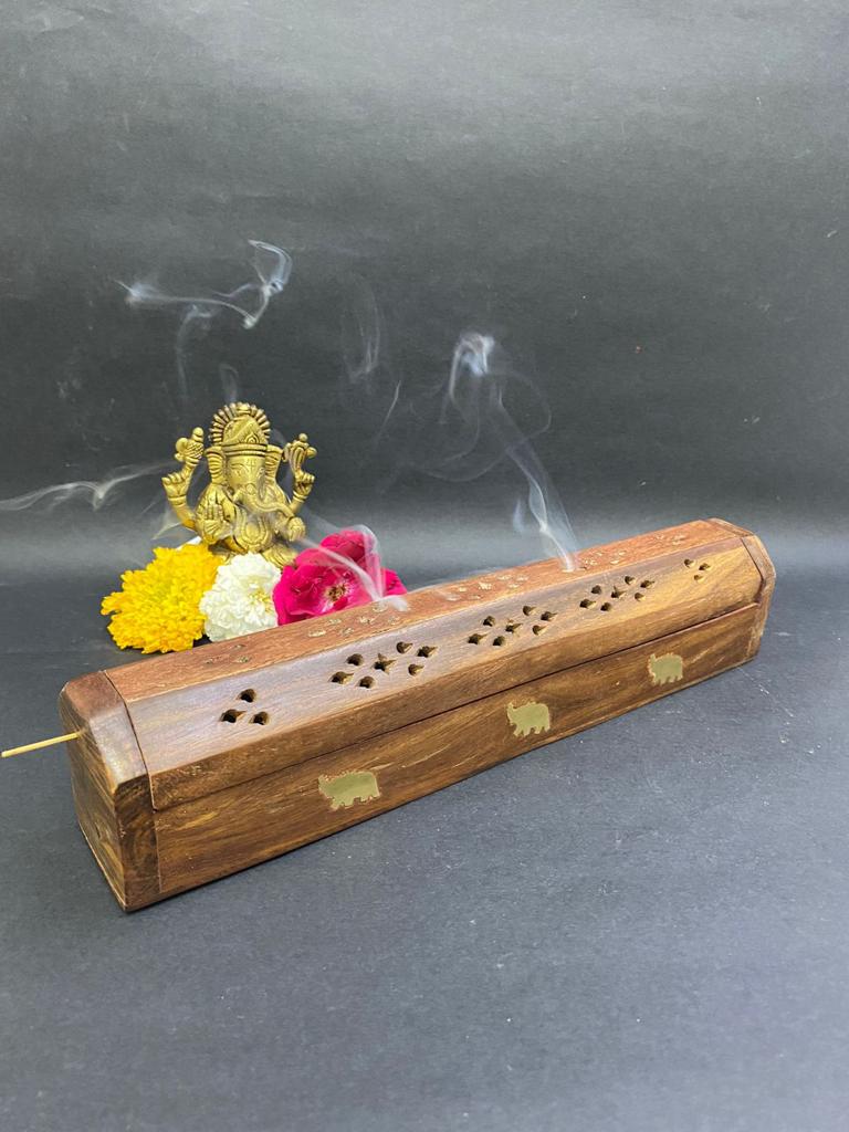 Incense Stick Holder Wooden Carving With Elephant Design From Tamrapatra