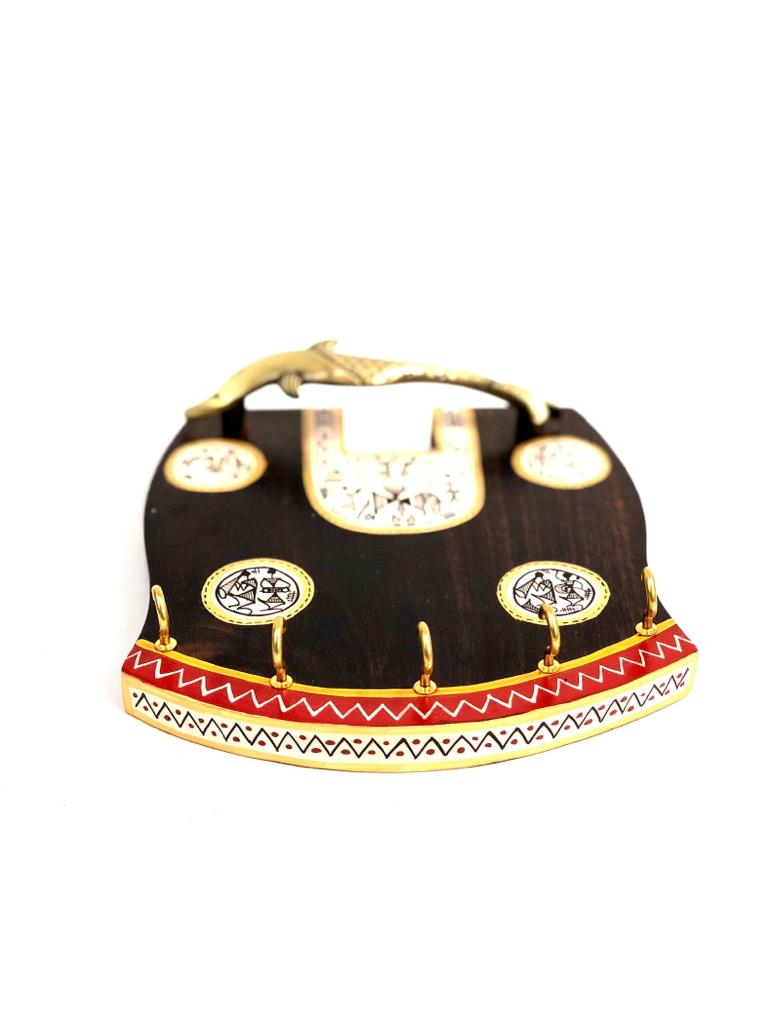 Brass Fish Authentic & Detailed Warli Art On Wooden Key Holders By Tamrapatra