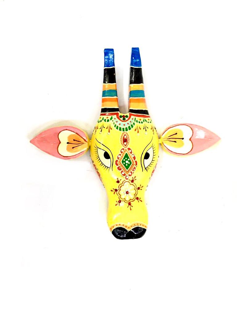 Traditional Wall Art Cow Wooden Faces Hand Painting Creations Tamrapatra