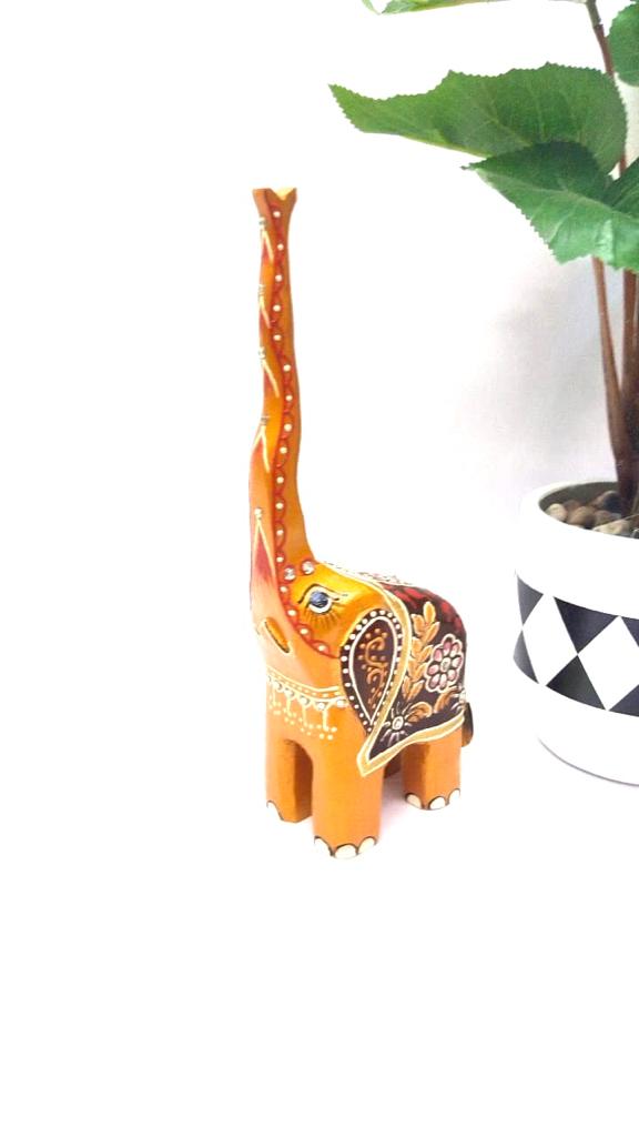 Wooden Long Trunk Elephants In Various Shades Handcrafted From Tamrapatra