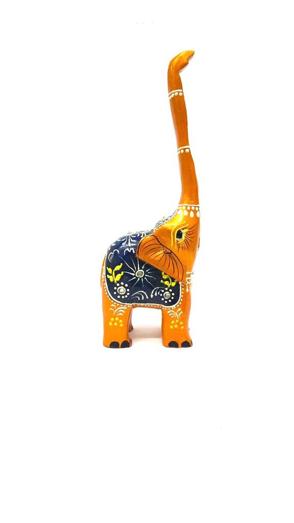 Wooden Long Trunk Elephants In Various Shades Handcrafted From Tamrapatra