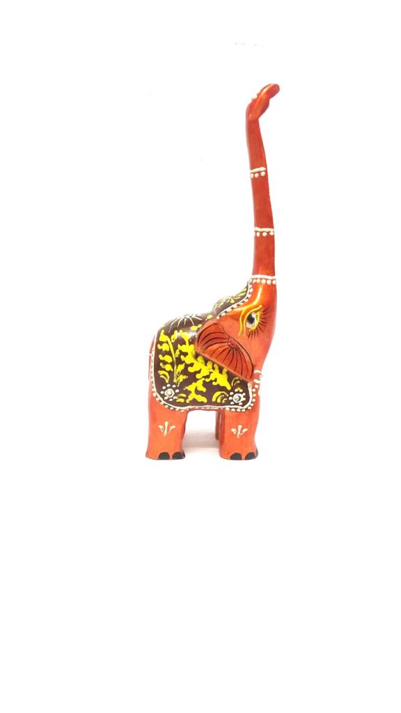 Wooden Long Trunk Elephants In Various Shades Handcrafted From Tamrapatra