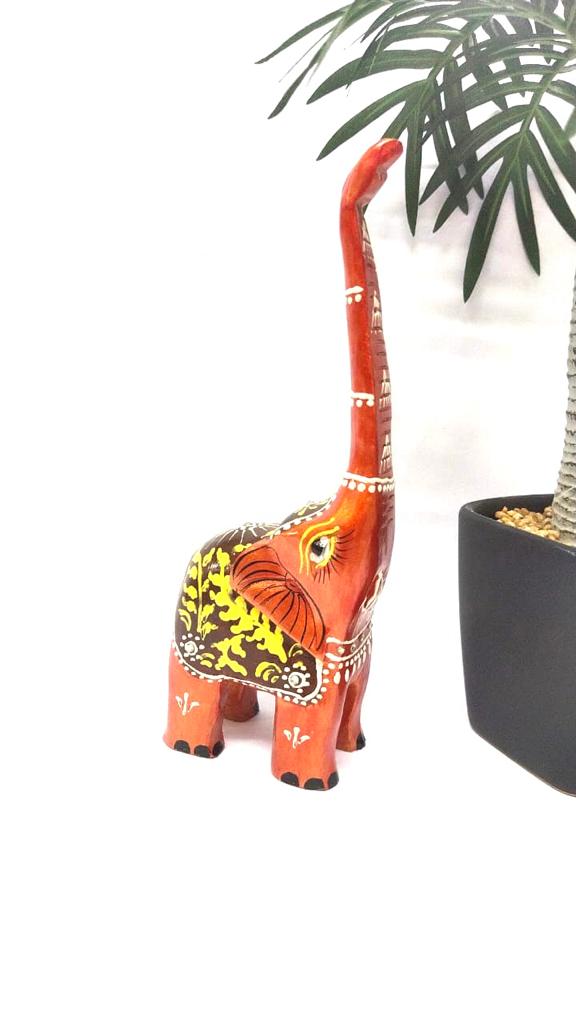 Wooden Long Trunk Elephants In Various Shades Handcrafted From Tamrapatra