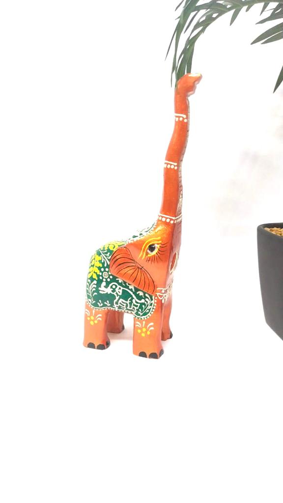 Wooden Long Trunk Elephants In Various Shades Handcrafted From Tamrapatra