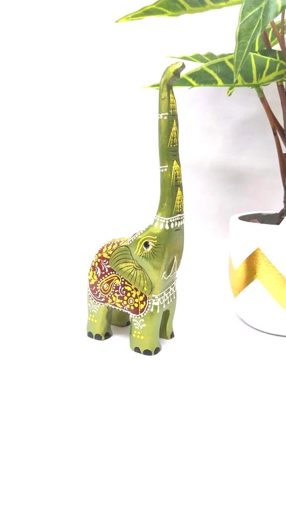 Wooden Long Trunk Elephants In Various Shades Handcrafted From Tamrapatra