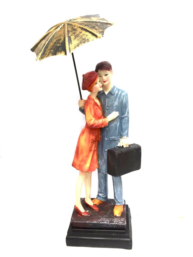 Lovely Couple Man With Briefcase Holding Umbrella Showpiece By Tamrapatra
