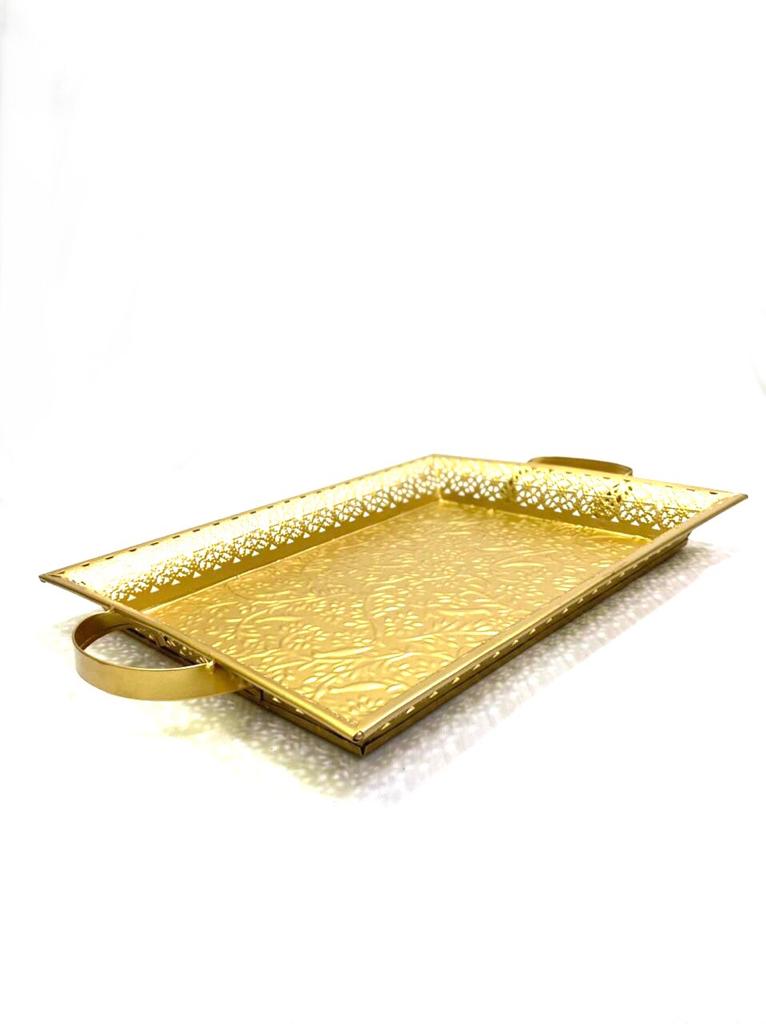 Metal Long Tray Carving Beautiful Designs Kitchen Serving Handmade Tamrapatra