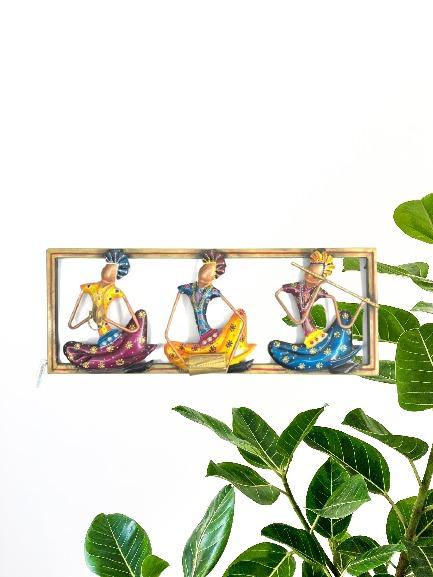 3 Sitting Nagpuri Style musician In Metal Frame Crafted In India By Tamrapatra