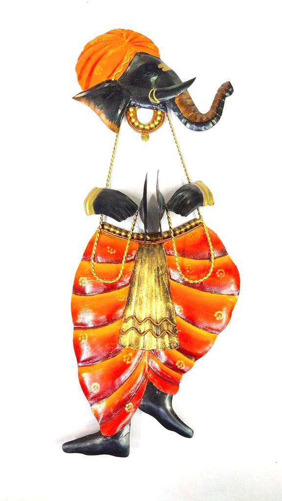 Unique Metal Musician Ganesha Hand Painted Auspicious Hangings By Tamrapatra