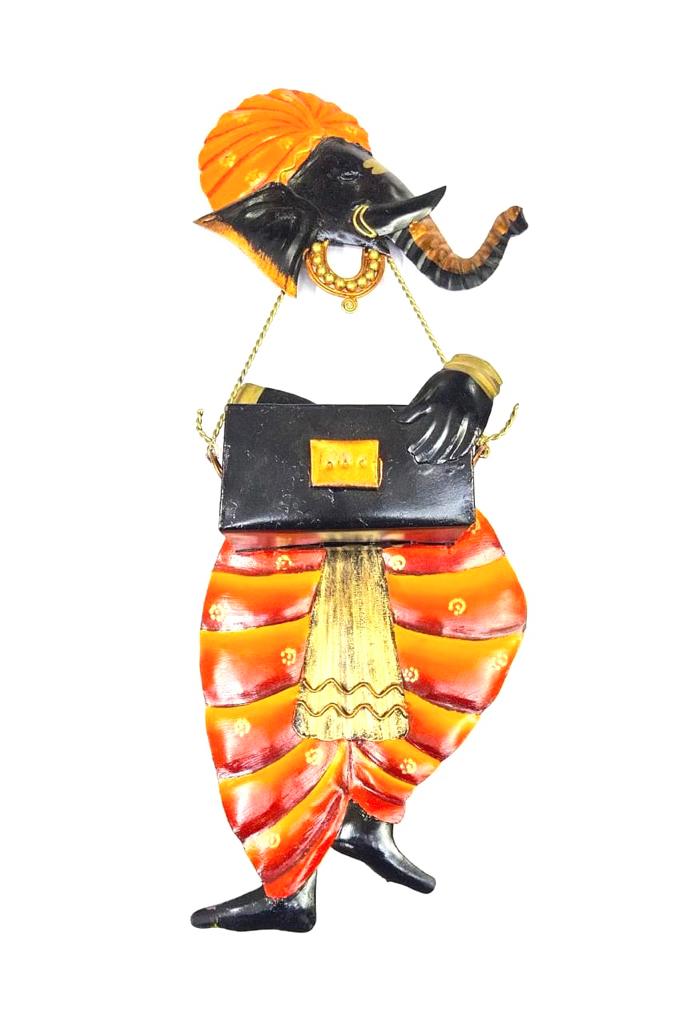 Unique Metal Musician Ganesha Hand Painted Auspicious Hangings By Tamrapatra