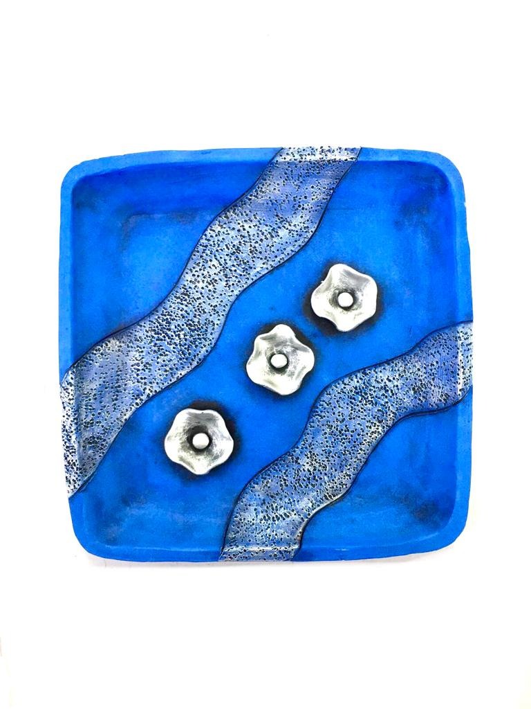 Moroccan Blue Terracotta Square Plates Premium Handmade 5 Set Tamrapatra