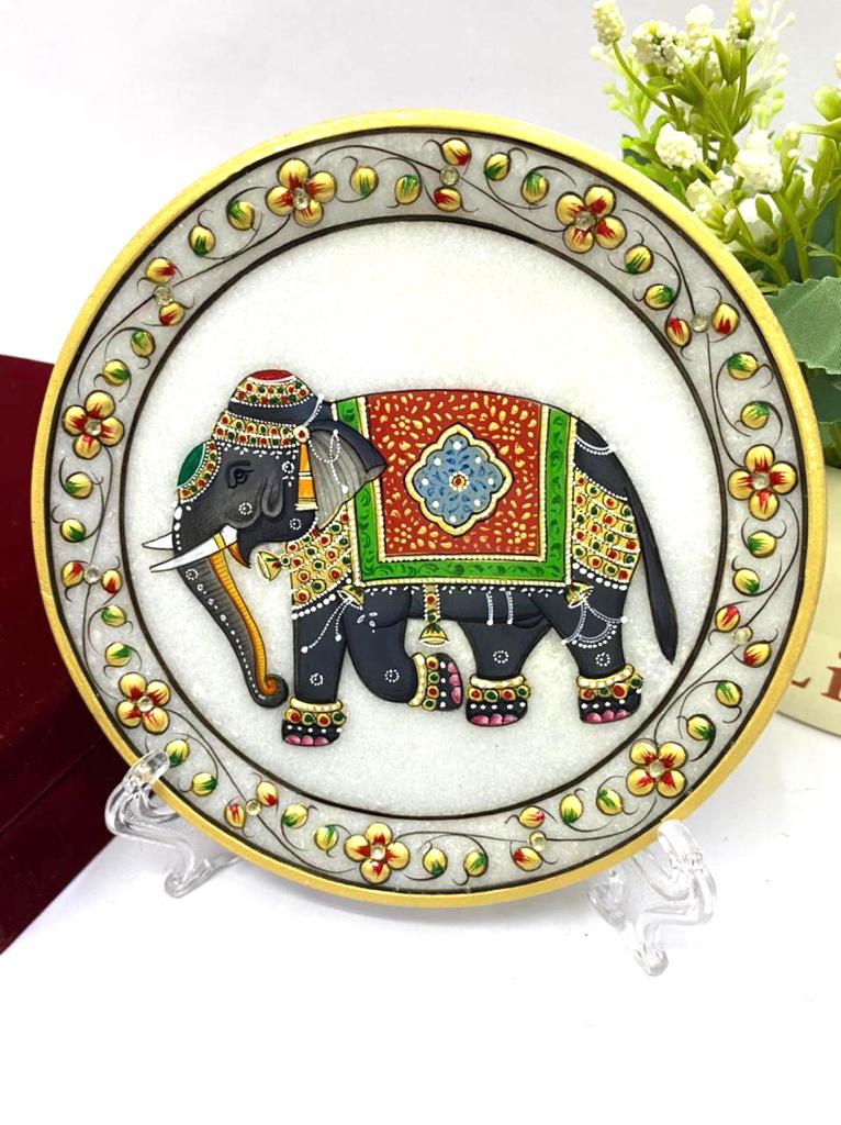Marble Plates Exclusive Hand Painted In Beautiful Velvet Box From Tamrapatra